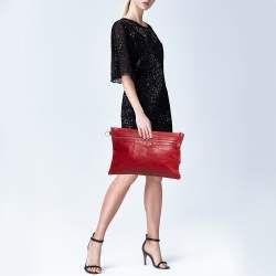 Pre Owned Balenciaga Red Leather Clip L Clutch