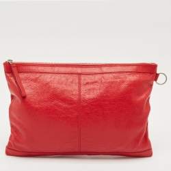 Pre Owned Balenciaga Red Leather Clip L Clutch