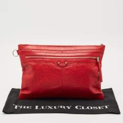 Pre Owned Balenciaga Red Leather Clip L Clutch