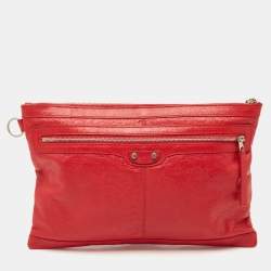 Pre Owned Balenciaga Red Leather Clip L Clutch