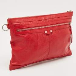 Pre Owned Balenciaga Red Leather Clip L Clutch