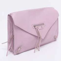 Pre Owned Balenciaga Pink Leather Papier Sight Clutch