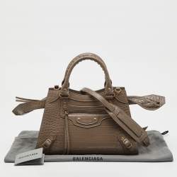 Pre Owned Balenciaga Beige Croc Embossed Leather Small Neo Classic City Bag
