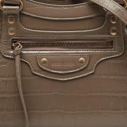 Pre Owned Balenciaga Beige Croc Embossed Leather Small Neo Classic City Bag