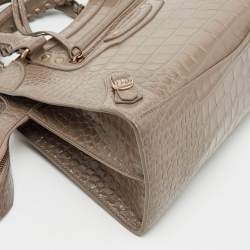 Pre Owned Balenciaga Beige Croc Embossed Leather Small Neo Classic City Bag
