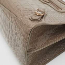 Pre Owned Balenciaga Beige Croc Embossed Leather Small Neo Classic City Bag