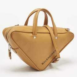 Pre Owned Balenciaga Mustard Yellow Leather Triangle Duffle S Bag