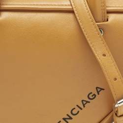 Pre Owned Balenciaga Mustard Yellow Leather Triangle Duffle S Bag