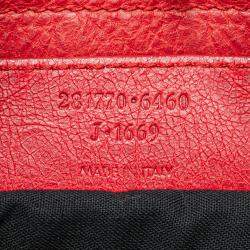 Pre Owned Balenciaga Red Lambskin Trimmed Canvas Motocross City Giant 12 Satchel