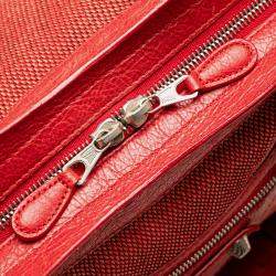 Pre Owned Balenciaga Red Lambskin Trimmed Canvas Motocross City Giant 12 Satchel