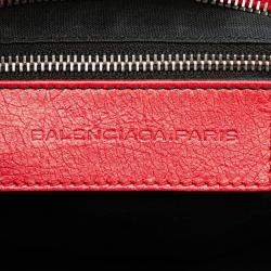 Pre Owned Balenciaga Red Lambskin Trimmed Canvas Motocross City Giant 12 Satchel