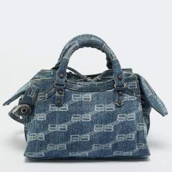 Pre Owned Balenciaga Blue BB Denim XS Neo Cagole Bag