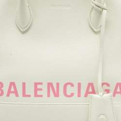 Pre Owned Balenciaga White/Pink Leather Small Ville Satchel