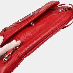 Pre Owned Balenciaga Envelope Red Leather Shoulder Bag