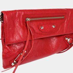 Pre Owned Balenciaga Envelope Red Leather Shoulder Bag