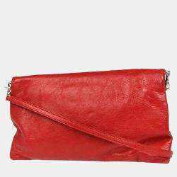 Pre Owned Balenciaga Envelope Red Leather Shoulder Bag