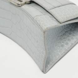 Pre Owned Balenciaga Light Blue Croc Embossed Leather Small Hourglass Top Handle Bag