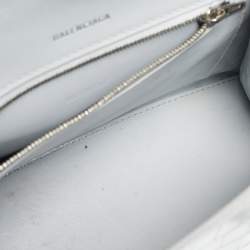 Pre Owned Balenciaga Light Blue Croc Embossed Leather Small Hourglass Top Handle Bag