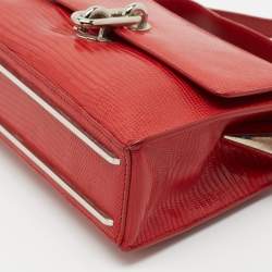 Pre Owned Balenciaga Red Lizard Embossed Leather Mini Trapeze Maillon Top Handle Bag