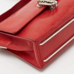 Pre Owned Balenciaga Red Lizard Embossed Leather Mini Trapeze Maillon Top Handle Bag