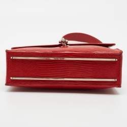 Pre Owned Balenciaga Red Lizard Embossed Leather Mini Trapeze Maillon Top Handle Bag