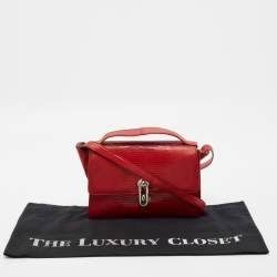 Pre Owned Balenciaga Red Lizard Embossed Leather Mini Trapeze Maillon Top Handle Bag