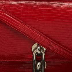 Pre Owned Balenciaga Red Lizard Embossed Leather Mini Trapeze Maillon Top Handle Bag