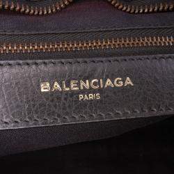 Pre Owned Balenciaga Black Multicolor Small Lambskin Motocross Striped Classic City Satchel