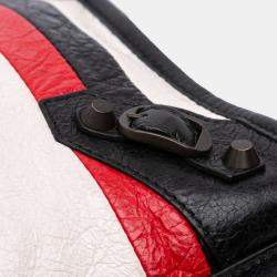 Pre Owned Balenciaga Black Multicolor Small Lambskin Motocross Striped Classic City Satchel