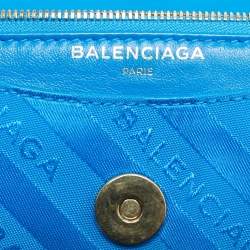 Pre Owned Balenciaga Blue Logo Jacquard Nylon BB Chain Round Shoulder Bag