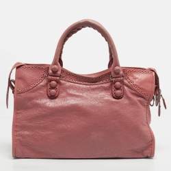 Pre Owned Balenciaga Pink Leather Brogues Classic City Tote