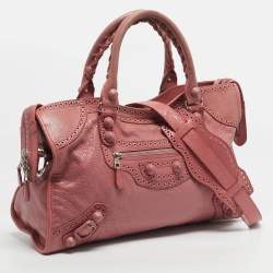 Pre Owned Balenciaga Pink Leather Brogues Classic City Tote
