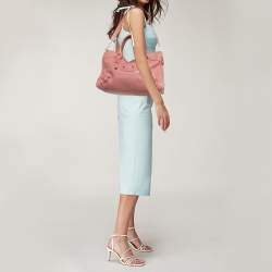 Pre Owned Balenciaga Pink Leather Brogues Classic City Tote
