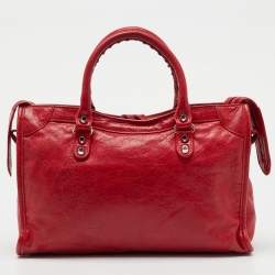 Pre Owned حقيبة ستراب لوجو صغيرة بالنسياجا كلاسيك جلد أحمر دراجة نارية سيتي