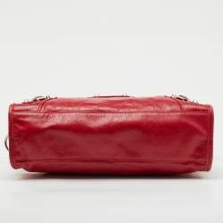 Pre Owned حقيبة ستراب لوجو صغيرة بالنسياجا كلاسيك جلد أحمر دراجة نارية سيتي