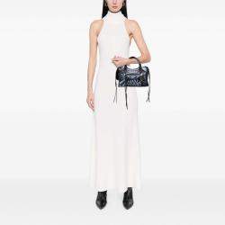 Pre Owned Balenciaga Black Blue Mini Lambskin Motocross Graffiti Classic City Satchel