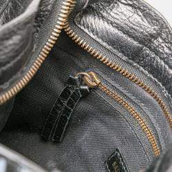 Pre Owned Balenciaga Black Blue Mini Lambskin Motocross Graffiti Classic City Satchel