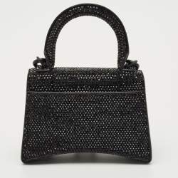Pre Owned Balenciaga Black Suede Crystal Embellished Nano Hourglass Top Handle Bag