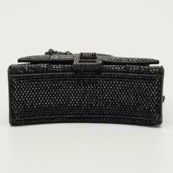 Pre Owned Balenciaga Black Suede Crystal Embellished Nano Hourglass Top Handle Bag