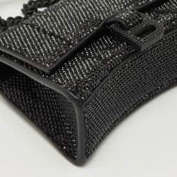Pre Owned Balenciaga Black Suede Crystal Embellished Nano Hourglass Top Handle Bag
