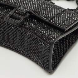 Pre Owned Balenciaga Black Suede Crystal Embellished Nano Hourglass Top Handle Bag