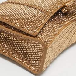 Pre Owned Balenciaga Gold Suede Crystal Embellished Hourglass Wallet on Chain