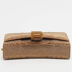 Pre Owned Balenciaga Gold Suede Crystal Embellished Hourglass Wallet on Chain