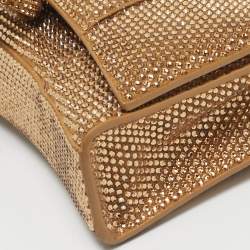 Pre Owned Balenciaga Gold Suede Crystal Embellished Hourglass Wallet on Chain