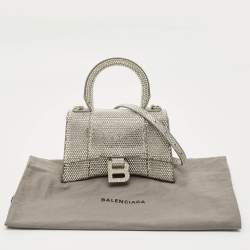 Pre Owned Balenciaga Grey Suede Crystal Embellished XS Hourglass Top Handle Bag