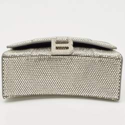 Pre Owned Balenciaga Grey Suede Crystal Embellished XS Hourglass Top Handle Bag