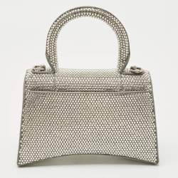 Pre Owned Balenciaga Grey Suede Crystal Embellished XS Hourglass Top Handle Bag