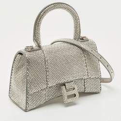 Pre Owned Balenciaga Grey Suede Crystal Embellished XS Hourglass Top Handle Bag