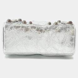 Pre Owned Balenciaga Le Cagoule Silver Leather Nano 2-Way Shoulder Bag