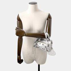 Pre Owned Balenciaga Le Cagoule Silver Leather Nano 2-Way Shoulder Bag